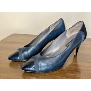 SESTO MEUCCI Vintage Italian Made Leather Heels Pumps Navy Blue Size 8 B